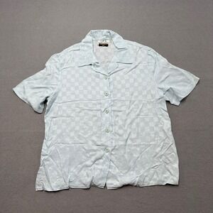 Mark Edwards Shirt Women's 14 Blue Checkered Button Up Rayon Canada Made Vintage